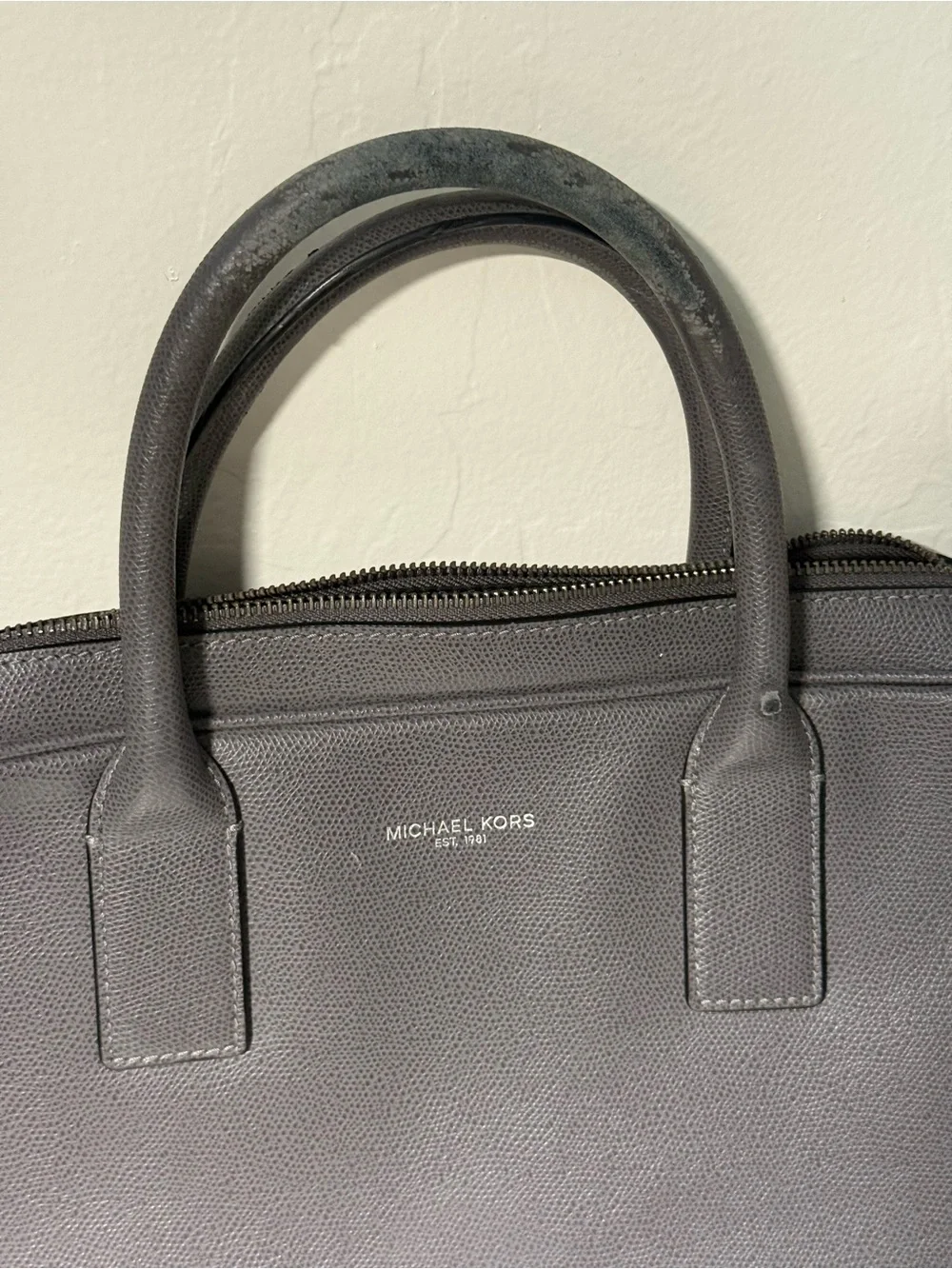 Michael Kors Gray Leather Laptop Briefcase with Removable Strap